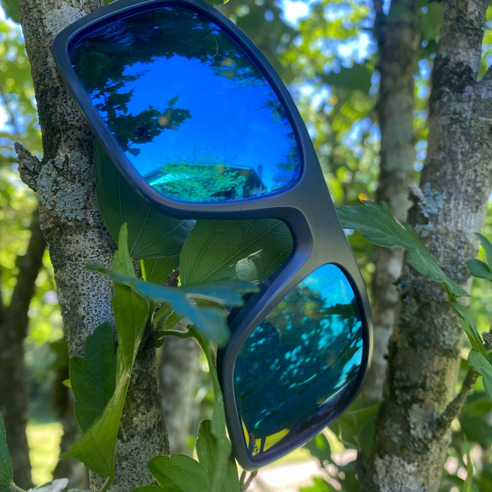 Blue Mirrored Lens Sunglasses with Matte Black Frames